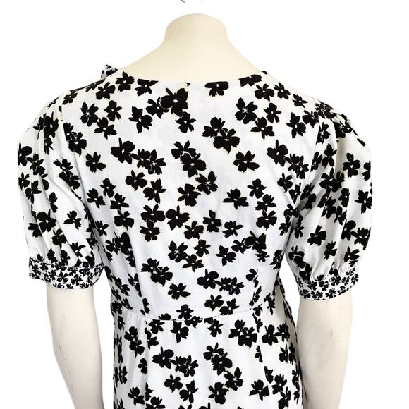 LOVE WHIT by Whitney Port Floral Puff Sleeve Wrap Dress in Black White SZ L - Picture 8 of 13